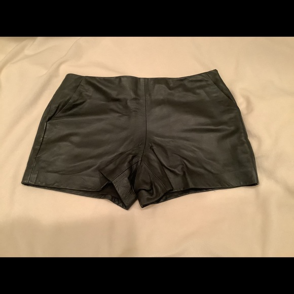 Trina Turk black leather shorts with side pockets